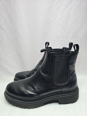H&M Chunky Black Faux Leather Chelsea Boots Size 41/10-10.5